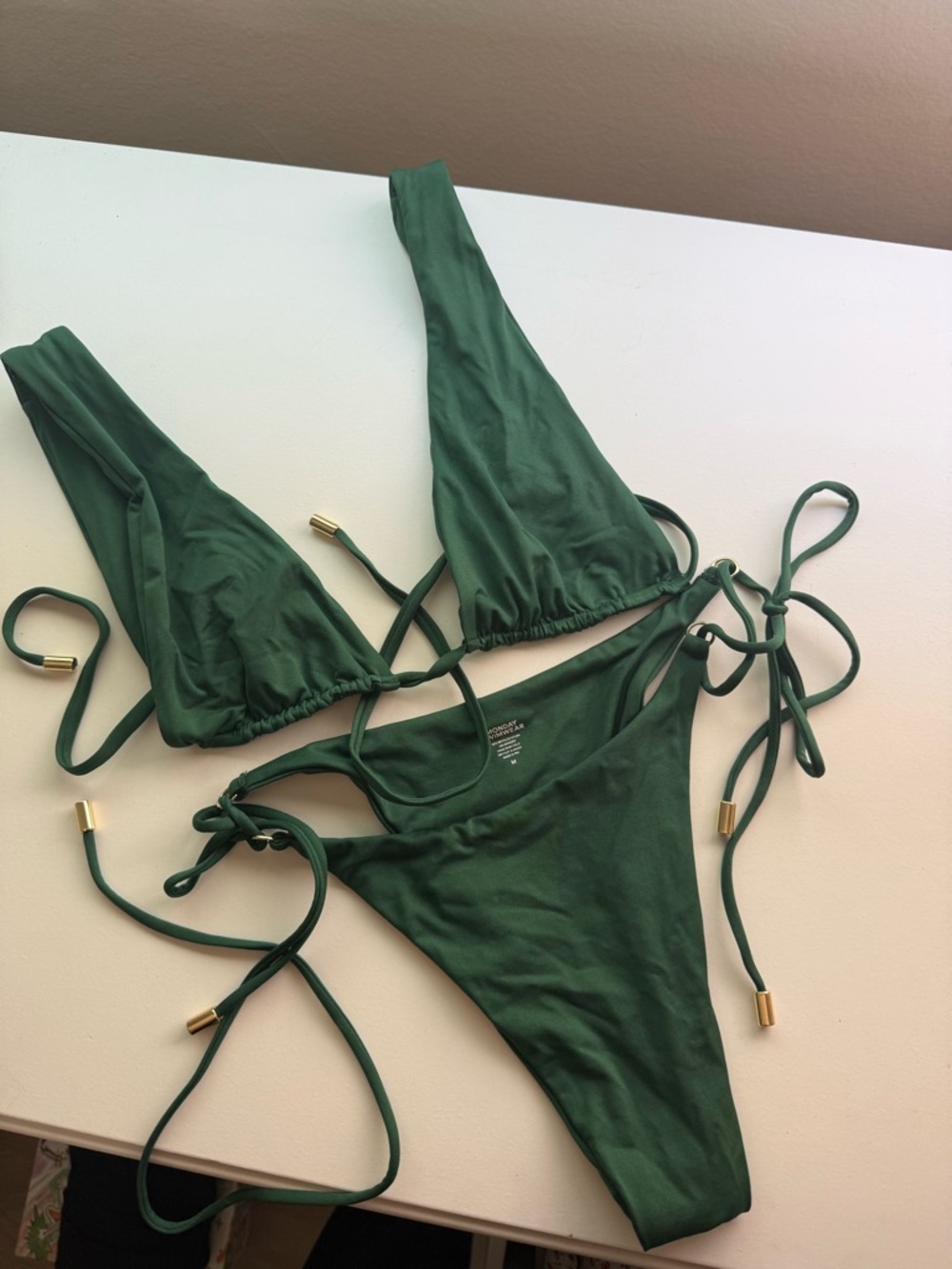 Monday Swimwear Green Tie-Side Triangle Bikini